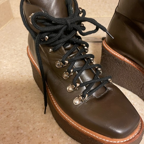 Jeffrey Campbell “Free People” Viajar Olive-Brown Leather Wedge Ankle Boot Sz 8 - Picture 11 of 11